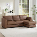 HEAH-YO 91 Inch Modular Sectional Sofa 3-Seater Sectional Couch with Movable Ottoman L Shaped Comfy Cloud Couch for Living Room PU Brown