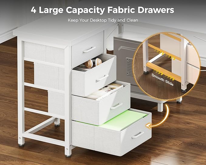 AODK L Shaped Gaming Desk with 4 Drawers 61 Reversible Home Office Desks with Power Outlets L Shaped Computer Desk with USB Charging Port and Host Stand Corner Desk Easy to Assemble White