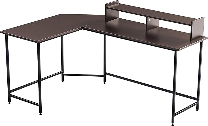 ivinta L Shaped Desk 62.2 Modern Corner Computer Desk with Monitor Stand for Small Spaces Living Room Home Office Bedroom 6404 (Dark Brown)