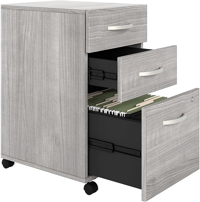 Bush Business Furniture Hybrid 3 Drawer Mobile File Cabinet-Assembled Platinum Gray