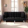 78 Modern Sofa Bed FutonConvertible Sleeper Bed Couch with 4 Reclining BackrestComfy Velvet Cloud Sofa Loveseat for Living Room Bedroom Office (Black)