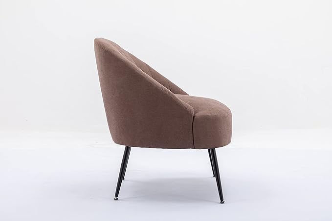 Cotton Linen Fabric Accent Chair with Black Metal Legs for Living RoomCoffee Brown