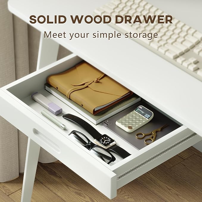 IOTXY Small Writing Desk with Hutch - 39.4 Work Computer Study Table with Drawer for Home and Office White