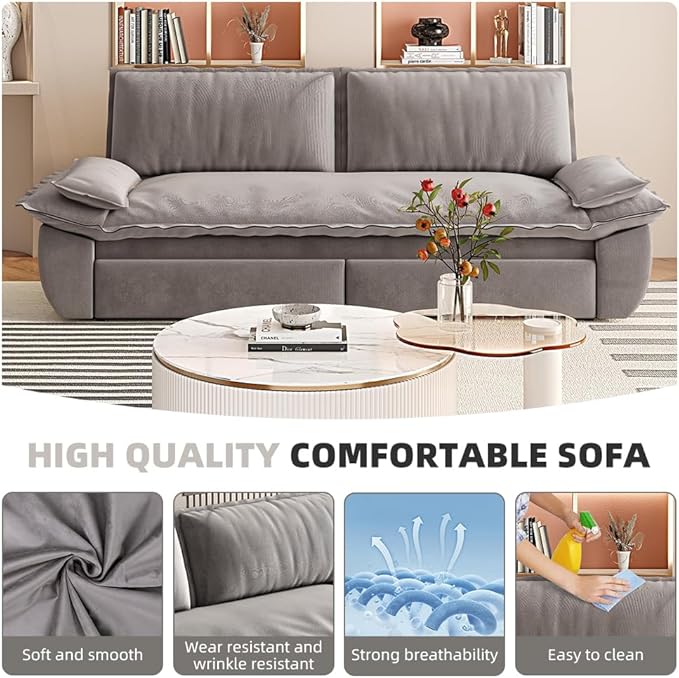 Pull Out Sofa Bed Queen 3 in 1 Convertible Sleeper Sofa Couch with Pullout Bed Comfy Futon Sofa cama moderno Velvet Recliner Loveseat for Living Room Apartment Small Space 73.2 Grey