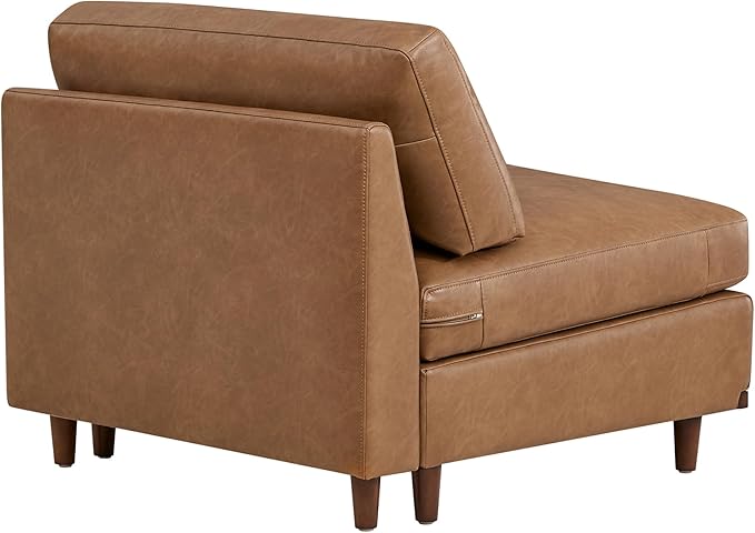 CHITA Modern Down Filled Upholstered Middle Armless Sofa for Sectional Modular Couch Faux Leather in Camel