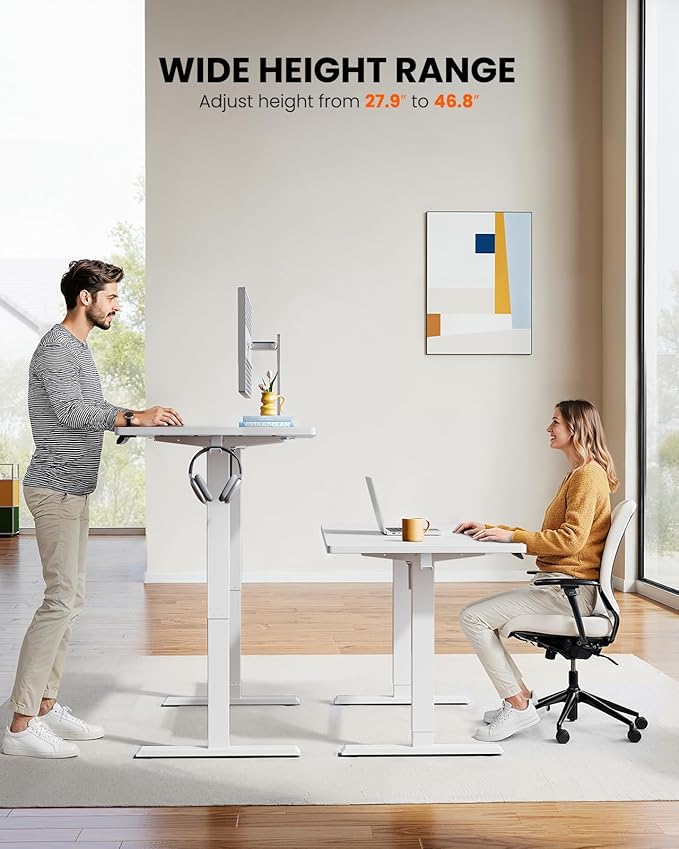 ErGear Electric Standing Desk 48 x 24 inch Height Adjustable Sit Stand Up Desk Computer Home Office Desk with 4 Memory Height Buttons Two Pieces Desktop White EGESD110W