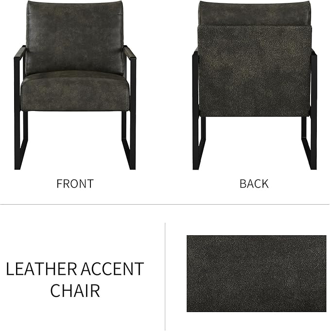 CANMOV Modern Accent Chair Set of 4 PU Leather Armchair with Metal FrameComfy Single Reading Chair with Soft Padded Backrest and Cushion for Living Room BedroomReading RoomOfficeDark Grey
