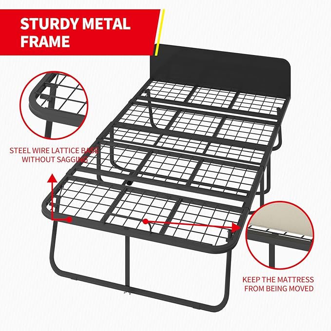 PUREMIND Rollaway Bed with Mattress for Adults Twin Size Folding Bed with 5” Foam Mattress Portable Foldable Guest Beds - Sturdy Metal Frame &amp Dustproof Bag Hideaway (75 x 31)