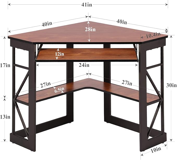 VECELO Corner Computer Desk 41 x 30 inches with Smooth Keyboard &amp Storage Shelves for Home Office Workstation Teakwood Brown