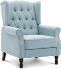 Artechworks Winged Fabric Modern Accent Chair Tufted Arm Club Chair Linen Single Sofa with Wooden Legs Comfy Upholstered for Reading Living Room Bedroom OfficeLight Blue