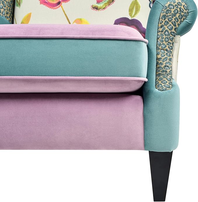 Jennifer Taylor Home Anya Eclectic Floral Patchwork Boho Chic Wingback Large Living Room Lounge Accent Arm Chair