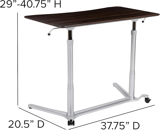 Flash Furniture Merritt Sit-Down Stand-Up Dark Wood Grain Computer Ergonomic Desk with 37.375W Top (Adjustable Range 29 - 40.75)