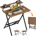 WOHOMO Folding Computer Desk with Adjustable Height 23.6 x 31.5 x 25.6 Foldable Table with Monitor Stand Small Office Desk for Bedroom Space Saving Desk for Home Office Easy Assemble Walnut