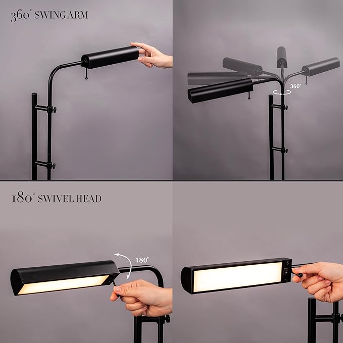 O'Bright Cedric Adjustable Pharmacy Floor Lamp - Industrial Design for Reading Crafting Work - 10W LED Height 45-61 inches - Ideal for Living Room Bedside Office - Black
