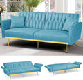 70” Velvet Futon Sofa Bed with 2 Pillows and Adjustable Armrests Convertible Sleeper Bed W/Adjustable Backrests Modern Loveseat for Living Room Bedroom Baby Blue