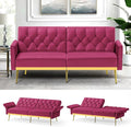 Velvet Sofa Bed w/Adjustable Armrests and Backrests Modern Convertible Sleeper Sofa Tufted Futon Sofa for Bedroom Living Room Apartment Fuchsia