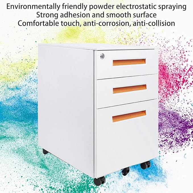 Filing Cabinets for Home Office 3 Drawer File Cabinet Rolling File Cabinet for Letter File Anti-tilt Design Office Drawer Cabinet Under with Lock Space-Saving
