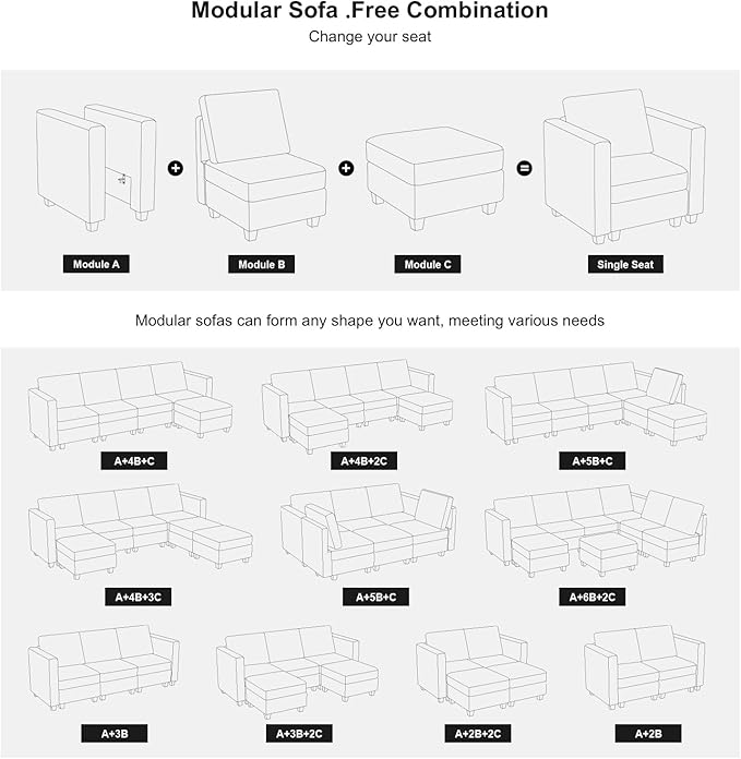 Belffin Corduroy Ottoman Modular Sectional Couch Module Parts Convertible Modern Sectional Sofa Couch Beige