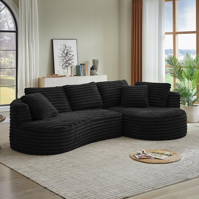 121 inch Curved Modular Sectional Sofa Couch Oversized 2 Pieces Floor Foam Boneless Couches for Living Room Deep Seat Cloud Couch with Right Facing Chaise w/Throw PillowsNo Assembly Required