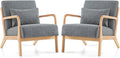 Mid Century Modern Accent Chair Set of 2 Upholstered Chair for Living Room Accent Chair with Lumbar Pillow Solid Wood Frame Reading Chair Armchair for Bedroom Small Spaces Darkgrey