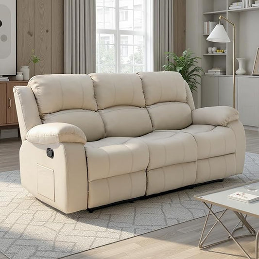 3 Seat Reclining Sofa Leather 3-Seater Manual Reclining Couch with Side Pocket Easy Assembly Reclining Loveseat Sofa for Living Room Meeting Room Bedroom Office Apartment RV