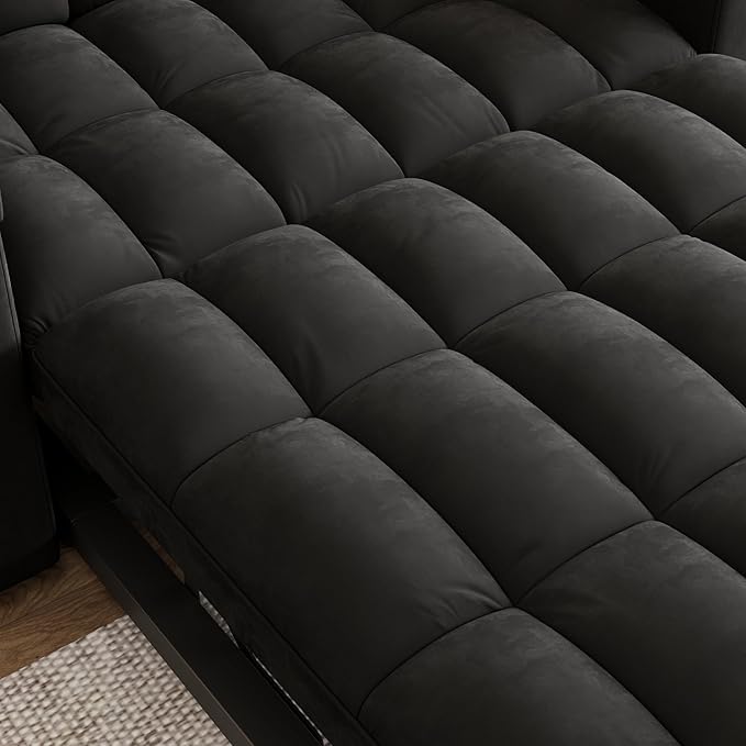 Dreamzie 65'' Wide 3 in 1 Convertible Sleeper Sofa Bed Pull Out Couch for Living Room with Hidden Laptop Desk Loveseat Sleeper with Side Pocket | Adjustable Backrest | USB Port (Fabric Black)