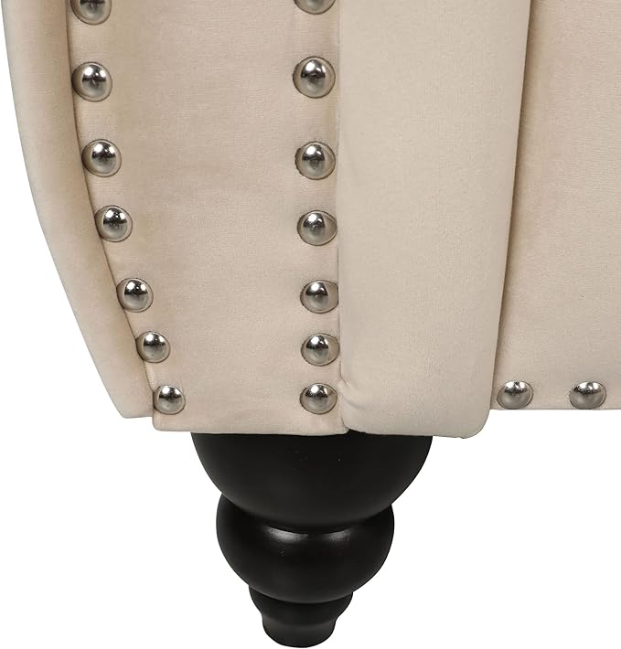 RARZOE Contemporary Velvet Chesterfield Chairs Chesterfield Velvet Club Chair Chesterfield Button Tufted Velvet Scrolled Arms Accent Chair with Nailhead Trim for Living Room Bedroom Office(Beige)