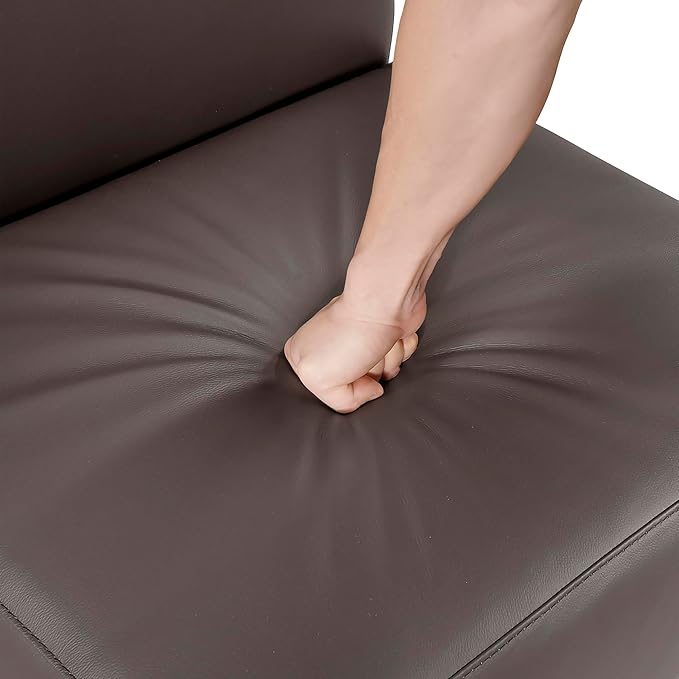 Lexicon Modern Living Room Leather Accent Chair Luxury Genuine 100% Top Grain Leather Upholstered Armless Chair Comfortable Seat Black Solid Wood Legs for Bedroom/Office Easy Assembly Dark Brown