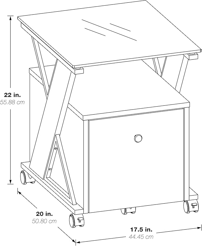 OSP Home Furnishings Zenos Mobile Rolling File Cabinet with Tempered Glass Top Traditional Cherry