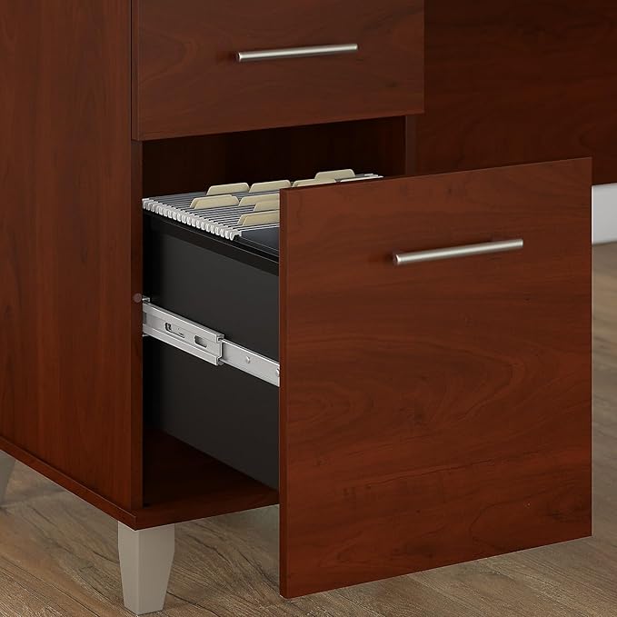 Bush Home Somerset 72W 3 Position Sit to Stand L Shaped Desk with Hutch in Hansen Cherry | Adjustable Height Table for Home Office