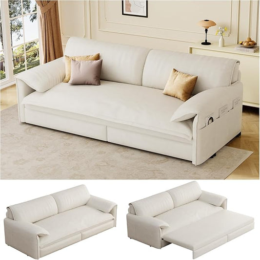 66 Queen Pull Out Couch BedVelvet 3-in-1 Queen-Size Sleeper SofaConvertible Pull-Out Sofa Bed with Side PocketsSleeper Loveseat for Living RoomApartment Offices (Beige)