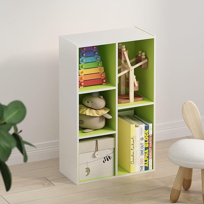 Furinno TOMI TV Stand 5-Cube Entertainment Center with Open Shelf Reversible TV Console for Living Room Bedroom Home Office Green