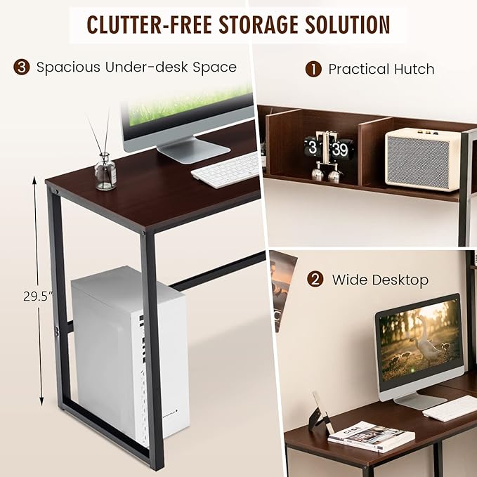 MEDIMALL L-Shaped Desk w/Storage Shelf Reversable Corner Desk Game Table w/Sturdy Metal Frame Multifunctional Computer Desk for Home Office (Teak)