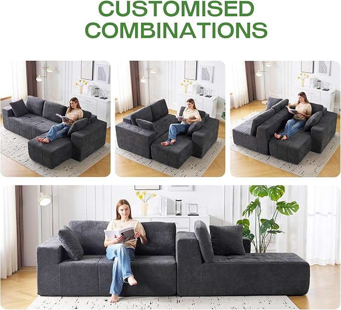 Cloud Modular Sectional Sofa Chenille Upholstered L-Shape Boneless Couch with Right Facing Chaise Sturdy Frame &amp Soft Deep Seat CushionsSectional Couch for Living Room No Assembly Grey
