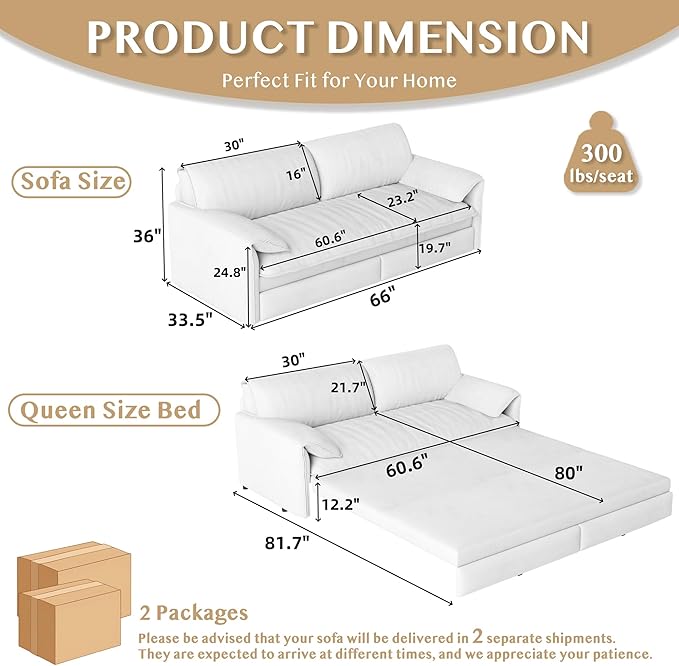 66 Sleeper Sofa Bed Queen Size 3-in-1 Convertible Couch Modern Pull Out Couches Comfy Velvet Futon Sofa Cloud Loveseat Lounge Pillow Arm for Small Spaces Living Room Apartment Black