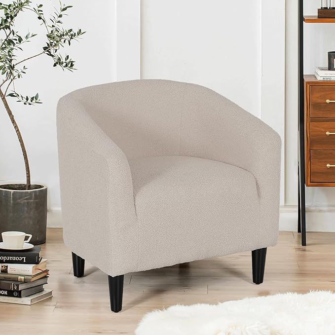 MoNiBloom Accent Barrel Chair Boucle Fabric Accent Chair Modern Sherpa Elegant Armchair with Cozy Soft Padded 300lbs Capacity Compact Sofa Chair for Living Room Bedroom Office Light Gray