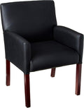 Boss Office Products Reception Box Arm Chair with Mahogany Finish in Black (B629M)