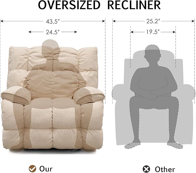 SITJOY Oversized Power Swivel Rocker Recliner Chair Overstuffed Extra Wide Rocking Chair for Big and Tall Glider Recliner Nursery Chair USB Charging Soft Breathable Fabric in Beige Power