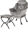 Kokel Lazy Chair with Folding OttomanLiving Room Chairs Accent Contemporary Lounge Chair Single Steel Frame Leisure Sofa Chair with Armrests and A Side Pocket (Light Gray)