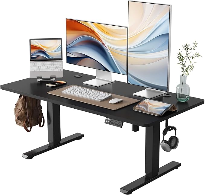 YIHAYO Low Height Adjustable Desk Lifts 18.1-28.3 Inches Electric Standing Desk for Short People 48 x 24 Inches Computer Table with Splice Board for Home Office Black