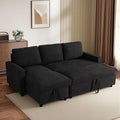 L-Shaped Sleeper Sofa with Chaise Lounge &amp Storage Pull-Out Couch Bed with Recliner Full Size Futon for Living Room Office Apartment Black