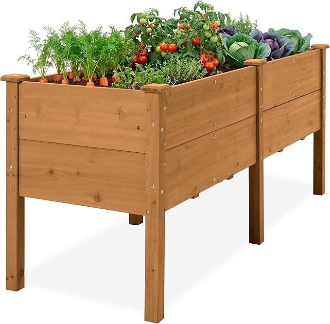 Best Choice Products 72 x 24 x 30 Raised Garden Bed with Extra Deep 16 Depth Elevated Wood Planter Box Stand for Backyard Patio Balcony Natural Fir Wood - Acorn Brown