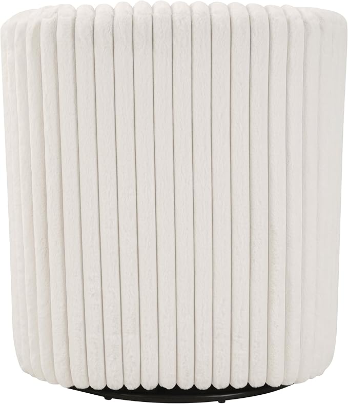 OSP Home Furnishings Lucia Modern Barrel Swivel Accent Chair White Cord Fur Fabric