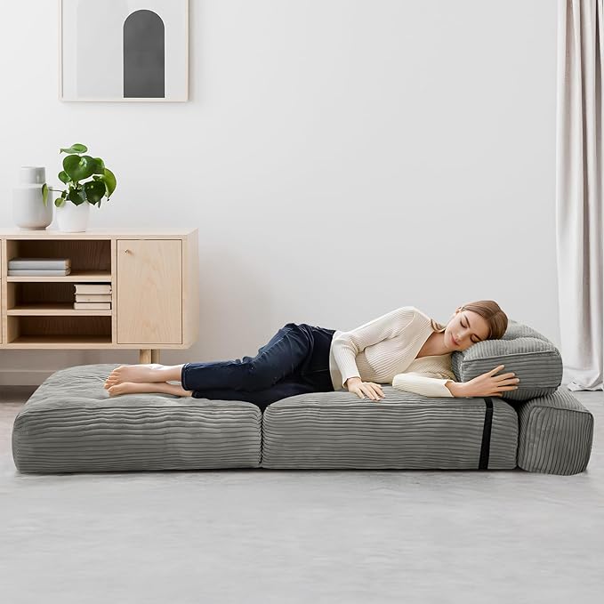 tantohom Folding Sofa Bed Convertible Sleeper Chair with Pillow Foldable Mattress with Back SupportSpace-Saving Sofa for Living RoomBedroom (Gray)