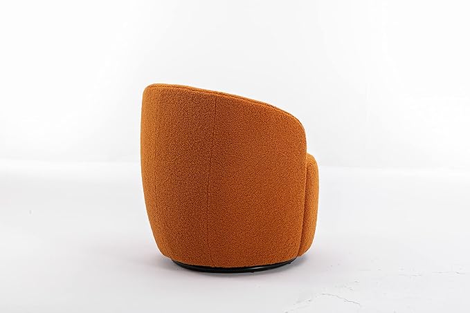 kevinplus Swivel Barrel Chair Accent Armchair for Living Room Bedroom 360 Degree Modern Round Upholstered Single Sofa Couch Chair Cozy Small Swivel Chair for Apartment Teddy Fabric Caramel Orange