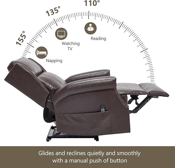 Manual Recliner Chair Faux Leather Push Back Recliners with Vibration Massage Lumbar Heat Living Room Single Sofa Reclining Rivet Design Chair Red Brown