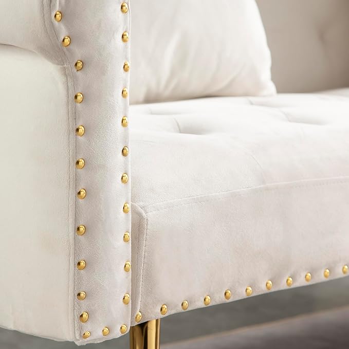 Modern Velvet 2 in 1 Sofa Bed FutonConvertible Folding Sleeper Couch Bed with 2 Pillows &amp Golden Metal Legs73 Tufted Recliner Loveseat for Living Room Apartment Office (Beige)
