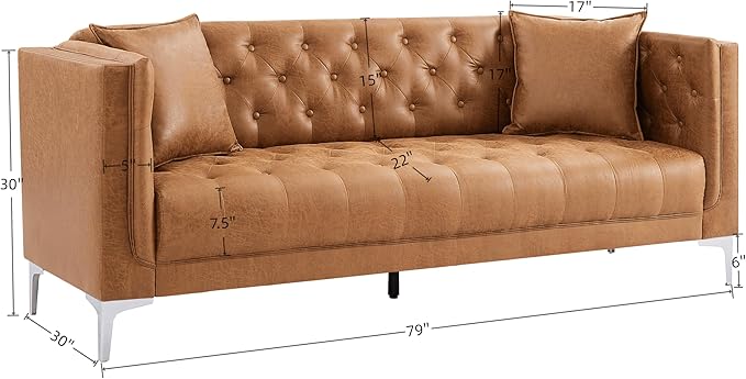 HIFIT 2 Piece Sofa Set for Living Room Modern Sofas Couches with 2 Pillows Button Tufted Couch with Extra Deep Seats 3 Seat Sofa for Apartment Lounge Brown