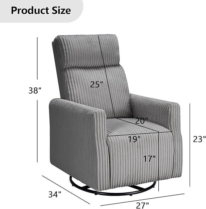CANMOV Swivel Rocker Chair Set of 2 Swivel Accent Chair with High Back and Arms Corduroy Glider Chair for Living Room Bedroom Nursery Grey