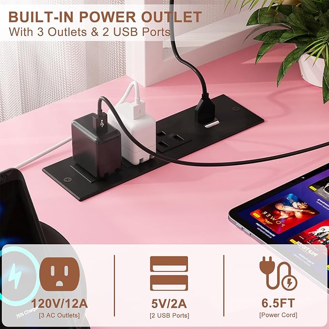 Aheaplus L Shaped Gaming Desk with Power Outlets &amp LED Lights Small L- Shaped Desk Computer Corner Desk with Monitor Stand &amp Storage Shelf Home Office Desk Writing Desk with Storage Bag Pin